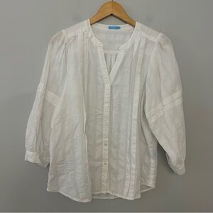 J. McLaughlin White 3/4 Balloon Sleeves 100% Cotton Pullover Top